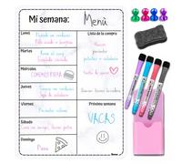 BIXEA - A3 Pizarra magnetica nevera -11 PCS- Planificador semanal - Calendario magnetico nevera - Pizarra magnetica - Pizarra nevera - Calendario nevera iman - Planificador menu - Organizador semanal