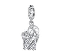 BIXPAK Cuentas colgantes de baloncesto chapadas en platino de plata de ley 925, colgante deportivo dimensional for bricolaje, regalo for mujeres y niñas, compatible con pulsera y collares Pandora Trol