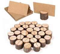Bixury 30 Piezas Soporte Tarjetas Madera Porta Tarjetas de Madera Soportes de Tarjetas de Tocón con 30 Tarjetas Bodas Tarjetas Mesa Números para fotos nombres tarjetas para bodas fiesta (30)