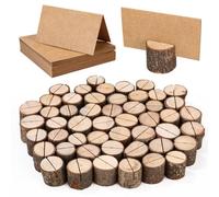 Bixury 50 Piezas Soporte Tarjetas Madera,Porta Tarjetas de Madera Soportes de Tarjetas de Tocón con 50 Tarjetas Para Bodas Tarjetas de Mesa Números para Fotos Nombres Tarjetas Bodas Fiesta (50)