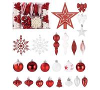 Bixury 88 Bolas Navidad Bolas de Navidad Rojo y Blanco Bolas de árbol de Navidad Adornos Plastico Decoración de Bolas Colgantes de árboles de Navidad para Uso en Exteriores e Interiores
