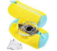 Bixury Bolsa Lavadora Zapatillas 2 Piezas, Bolsa Para Lavar Zapatillas en Lavadora, Bolsa Lavar Zapatillas Lavadora Protege los Zapatos e los Daños, con pelusa de limpieza a 360° (Amarillo)
