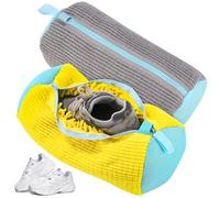 Bixury Bolsa Lavadora Zapatillas 2 Piezas, Bolsa para Lavar Zapatillas en Lavadora, Bolsas para Lavar Zapatos Protege los Zapatos e los Daños, con Pelusa de Limpieza a 360° (Amarillo/Grisáceo)