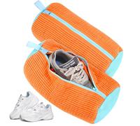 Bixury Bolsa Lavadora Zapatillas 2 Piezas, Bolsa para Lavar Zapatillas en Lavadora, Bolsas para Lavar Zapatos Protege los Zapatos e los Daños, con Pelusa de Limpieza a 360° (Naranja)