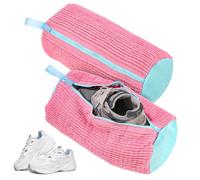 Bixury Bolsa Lavadora Zapatillas 2 Piezas, Bolsa para Lavar Zapatillas en Lavadora, Bolsas para Lavar Zapatos Protege los Zapatos e los Daños, con Pelusa de Limpieza a 360° (Rosa)