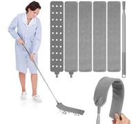 Bixury Plumeros para el Polvo,Limpiador de Polvo RetráCtil 2,5 m Plumero Extensible de Acero Inoxidable Plumero Telescópico con 4 Capuchas de Repuesto para Debajo del Sofá Armarios Cama Piso Polvo