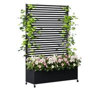 BIXUYOU Jardinera metálica para Exterior con Enrejado, bancal Elevado de Metal con Ruedas, Jardinera Independiente con privacidad para Flores y Verduras en jardín, Patio y balcón.