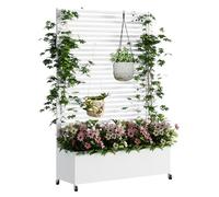 BIXUYOU Jardinera metálica para Exterior con Enrejado, bancal Elevado de Metal con Ruedas, Jardinera Independiente con privacidad para Flores y Verduras en jardín, Patio y balcón.