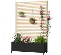 BIXUYOU Jardinera metálica para Exterior con Enrejado, bancal Elevado de Metal con Ruedas, Jardinera Independiente con privacidad para Flores y Verduras en jardín, Patio y balcón.