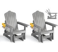 BIXUYOU Silla Adirondack con Respaldo Ajustable, Mecedora de Patio con Efecto Madera y portavasos, Ideal para Exteriores, con Mecanismo de balanceo Suave y Capacidad de Peso de 200 kg.
