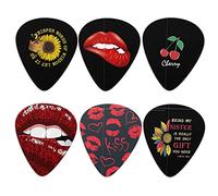 Biyejit 6 púas de guitarra, girasoles y labios rojos y cereza impresión elegante púas para guitarra bajo 0,96 mm, delgada, ligera y duradera