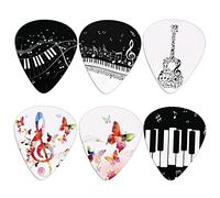 Biyejit 6 púas de guitarra, teclas de piano, diseño musical de mariposa, púas elegantes para guitarra y bajo de 0,96 mm, delgada, ligera y duradera