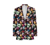 Biyejit Blazer casual para hombre, ajuste delgado, 1 botón, para negocios, esmoquin, fiesta, boda, XS-5XL, Patrón de calaveras, XXL