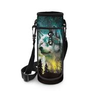 Biyejit Bolsa para botella de agua con cremallera para niños, con correas ajustables para el hombro, para niños, deportes, gimnasio, Galaxia lobo, talla única, Organizador de bolsas