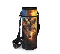 Biyejit Bolsa para botella de agua con cremallera para niños, con correas ajustables para el hombro, para niños, deportes, gimnasio, Lobo de fuego, talla única, Organizador de bolsas