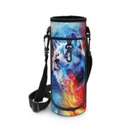 Biyejit Bolsa para botella de agua, con cremallera, portátil, para bicicleta de montaña, bicicleta de carretera, Lobo de fuego, talla única, Organizador de bolsas