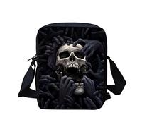 Biyejit Bolso bandolera bandolera para hombre y mujer, con correa ajustable, monedero lateral, monedero para teléfono y pasaporte, Calavera negra, 23 x 17 x 6 cm