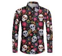 Biyejit Camisa de manga larga con botones para hombre, camisas de vestir formales para negocios, bodas, fiestas, exteriores, XS-6XL, Calavera de azúcar, XL