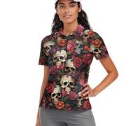 Biyejit Camiseta de manga corta para mujer, con cremallera, para golf, tenis, informal, para el trabajo, deportes, camiseta de entrenamiento de secado rápido, tallas XS-2XL, Calavera de azúcar, M