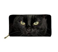 Biyejit Cartera de piel larga para mujer, cartera de viaje, tarjetero, funda para teléfono, gran capacidad, con cremallera alrededor, gato negro, Talla única, Casual
