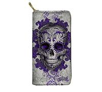 Biyejit Cartera larga de cuero para mujer, con cremallera alrededor, Calavera de azúcar morada, Talla única, Casual