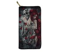 Biyejit Cartera larga de cuero para mujer, con cremallera alrededor, Calavera de azúcar rosa para mujer, Talla única, Casual