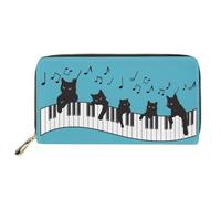Biyejit Cartera larga de cuero para mujer, con cremallera alrededor, Nota musical de gato, Talla única