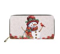 Biyejit Cartera larga de cuero para mujer, con diseño floral, tarjetero, bolsillo con capacidad, Lindo muñeco de nieve, Talla única