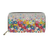Biyejit Cartera larga de cuero para mujer, con diseño floral, tarjetero, bolsillo de capacidad, Flor hippie, Talla única, Casual
