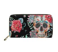 Biyejit Cartera larga de cuero para mujer, con diseño floral, tarjetero, bolsillo de capacidad, Flores de calavera, Talla única, Casual
