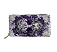 Biyejit - Cartera Larga de Piel para Mujer, con Tarjetero y diseño Floral, Cabeza de Muerte - Morado, Talla única, Casual