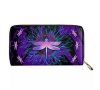 Biyejit Carteras largas de Cuero para Mujer, diseño Floral, Tarjetero para teléfono, Bolsillo de Capacidad de Embrague, libélula Morada, Talla única