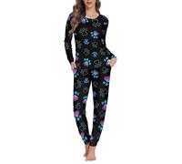 Biyejit Conjunto de pijama de manga larga para mujer, cuello redondo, acogedor, con bolsillos, tallas XS a 6XL, Patas de perro, 4XL