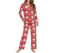 Biyejit Conjunto de pijama para mujer, con botones, informal, con pantalones, con bolsillos, tallas XS a 4XL, 2 piezas, Bonito Papá Noel, XS