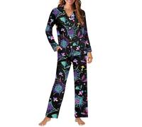 Biyejit Conjunto de pijama para mujer, con botones, informal, con pantalones, con bolsillos, tallas XS a 4XL, 2 piezas, Murciélagos de Halloween, XXL