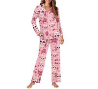 Biyejit Conjunto de pijama para mujer, con botones, informal, con pantalones, con bolsillos, tallas XS a 4XL, 2 piezas, Calaveras de azúcar, L