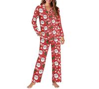 Biyejit Conjunto de pijama para mujer, con botones, informal, con pantalones, con bolsillos, tallas XS a 4XL, 2 piezas, Bastón de Papá Noel de Navidad, L