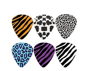 Biyejit Juego completo de 6 púas de guitarra, diseño de leopardo de cebra de vaca, juego de regalo para guitarrista, duradero y lavable