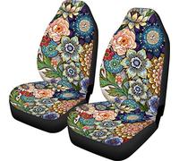 Biyejit Juego de 2 protectores de asiento delantero de coche con diseño de flores de mandala, funda suave, para la mayoría de coches, SUV, camiones