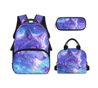 Biyejit Juego de 3 mochilas escolares, bolsa de almuerzo y estuche para lápices, bolsas casuales de 17 pulgadas para estudiantes adolescentes, Lobo Mariposa, talla única, Juego de mochila escolar