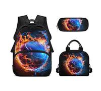 Biyejit Juego de 3 mochilas escolares, bolsa de almuerzo y estuche para lápices, bolsas casuales de 17 pulgadas para estudiantes adolescentes, Baloncesto Fuego, talla única, Juego de mochila escolar