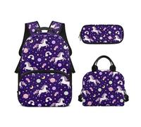 Biyejit Juego de 3 mochilas escolares, bolsa de almuerzo y estuche para lápices, bolsas casuales de 17 pulgadas para estudiantes adolescentes, unicornio, talla única, Juego de mochila escolar