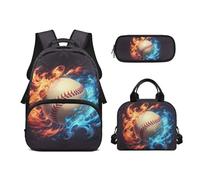 Biyejit Juego de 3 mochilas escolares, bolsa de almuerzo y estuche para lápices, bolsas casuales de 17 pulgadas para estudiantes adolescentes, Béisbol, talla única, Juego de mochila escolar