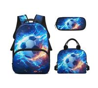 Biyejit Juego de 3 mochilas escolares, bolsa de almuerzo y estuche para lápices, bolsas casuales de 17 pulgadas para estudiantes adolescentes, fútbol, talla única, Juego de mochila escolar