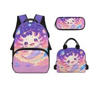 Biyejit Juego de 3 mochilas escolares, bolsa de almuerzo y estuche para lápices, bolsas casuales de 17 pulgadas para estudiantes adolescentes, Bonitos ajolotes, talla única, Juego de mochila escolar