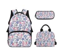 Biyejit Juego de 3 mochilas escolares, bolsa de almuerzo y estuche para lápices, bolsas casuales de 17 pulgadas para estudiantes adolescentes, Bonito ajolote, talla única, Juego de mochila escolar