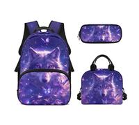 Biyejit Juego de 3 mochilas escolares, bolsa de almuerzo y estuche para lápices, bolsas casuales de 17 pulgadas para estudiantes adolescentes, lobo, talla única, Juego de mochila escolar