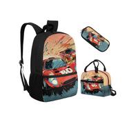 Biyejit Juego de 3 mochilas escolares con bolsa de almuerzo, estuche para lápices, bolsas ligeras para libros de 17 pulgadas, coche, talla única, Juego de mochila escolar