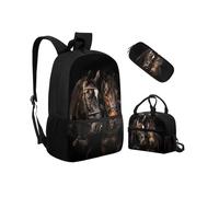 Biyejit Juego de 3 mochilas escolares con bolsa de almuerzo, estuche para lápices, bolsas ligeras para libros de 17 pulgadas, diseño de caballos, talla única, Juego de mochila escolar
