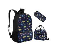 Biyejit Juego de 3 mochilas escolares con bolsa de almuerzo, estuche para lápices, bolsas ligeras para libros de 17 pulgadas, dinosaurio, talla única, Juego de mochila escolar